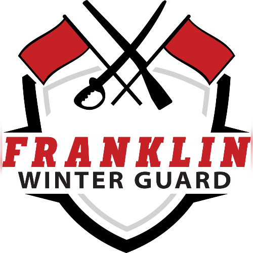Franklin Winter Guard logo features crossed flags and a saber on a shield, emphasizing teamwork and precision in performance.